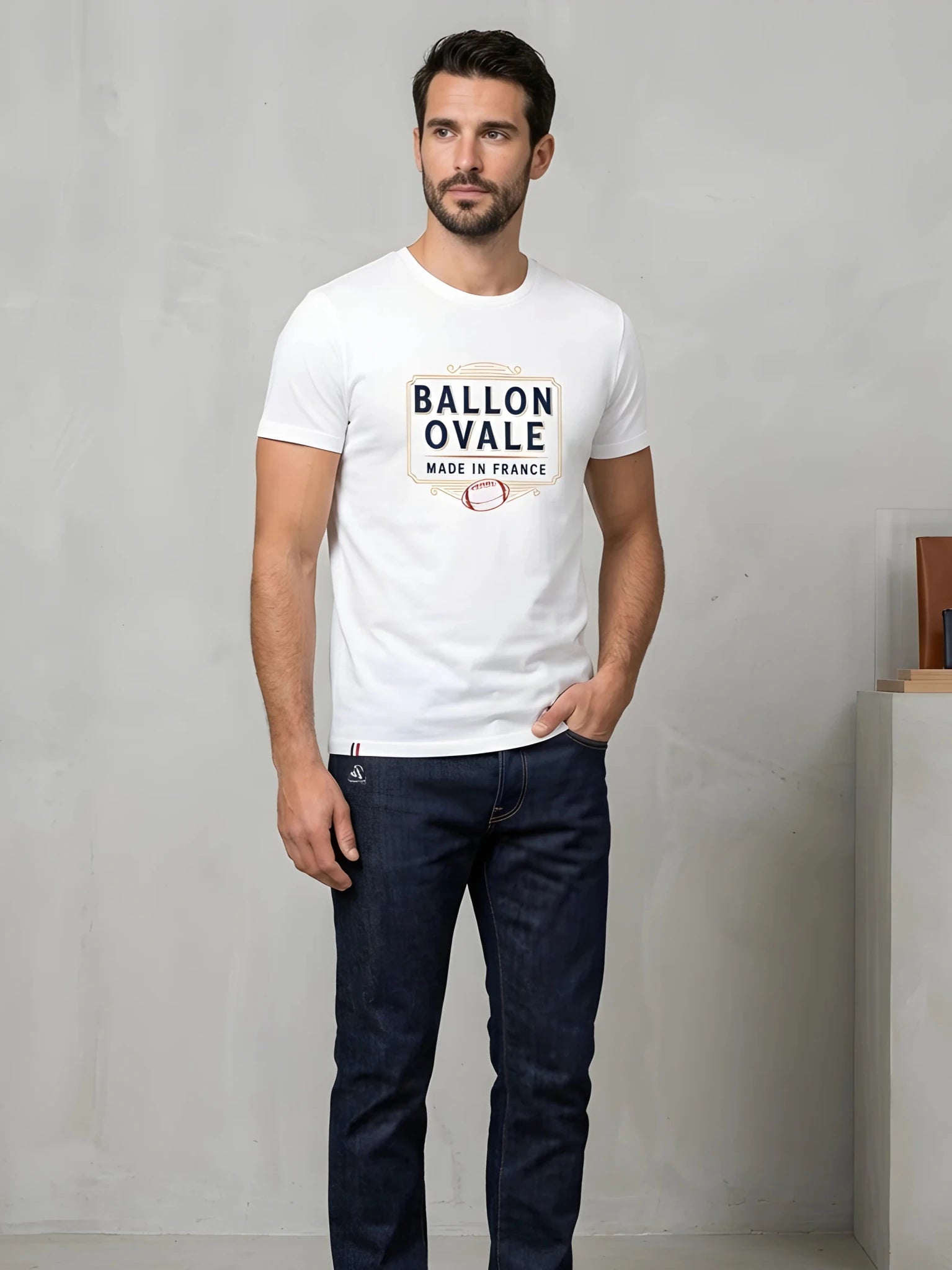 T-shirt Rugby Blanc – L'Élégance du Ballon Ovale - ballon ovale