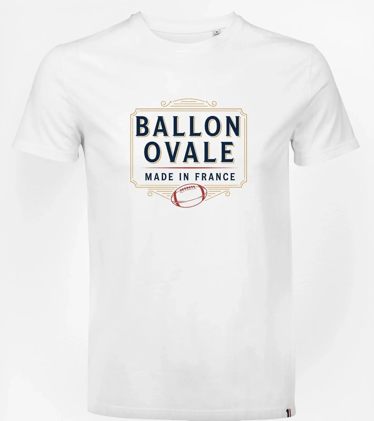 T-shirt rugby Blanc Blason Vintage Ballon Ovale, détail blason