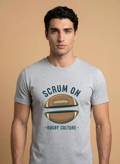 T-shirt rugby homme Scrum On gris, vue face