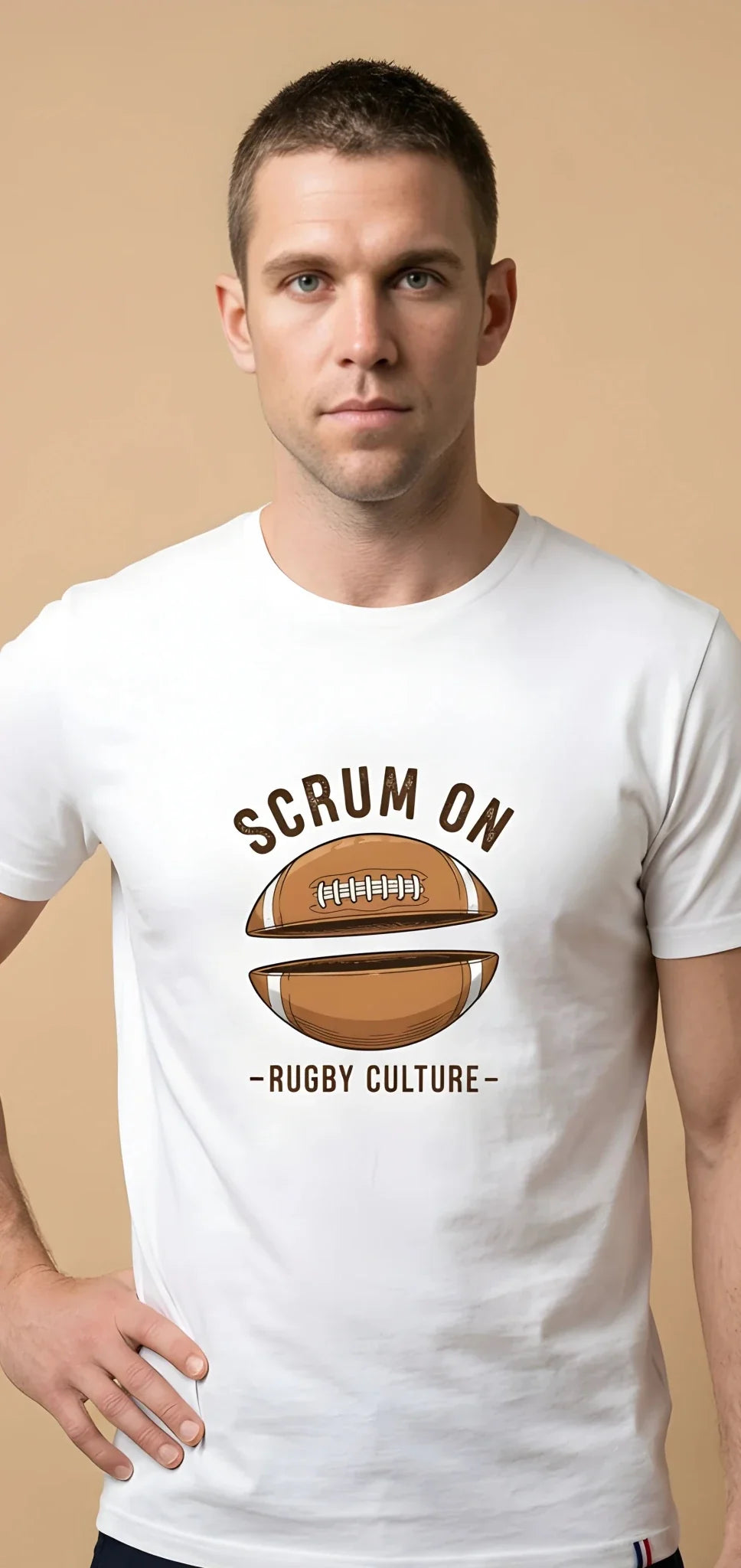 T-shirt rugby homme Scrum On blanc, vue face