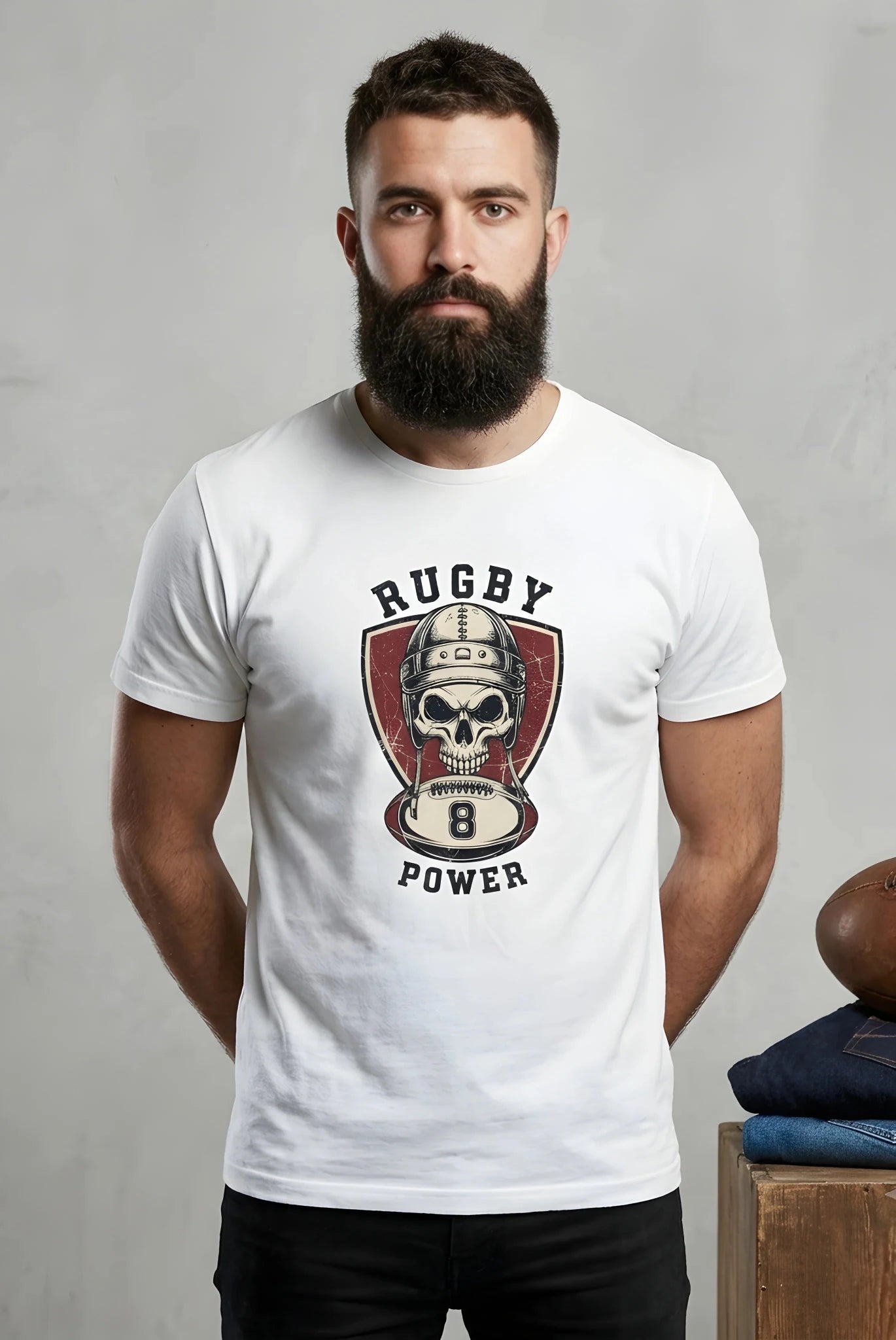 T-shirt Rugby Vintage Power 8 ! - ballon ovale