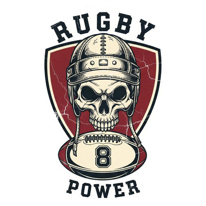 T-shirt rugby Vintage Power 8, détail blason vintage rouge et numéro 8